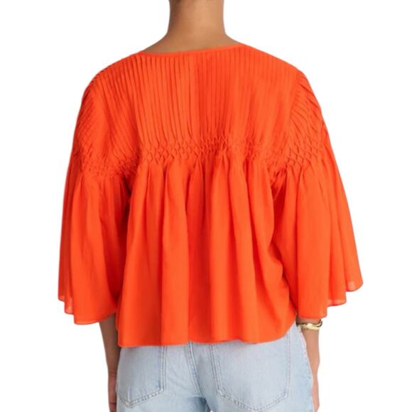 NWT Madewell Pintucked Flutter Sleeve Top Fiery Orange Size XS - Picture 3 of 11